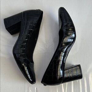 Anne Klein Black Croc-Embossed Block Heel Pumps - Women's